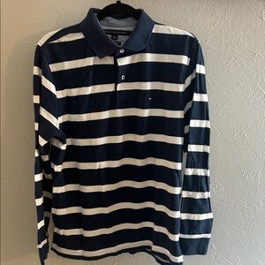 Tommy Hilfiger Men's Polo in Navy and White Stripes